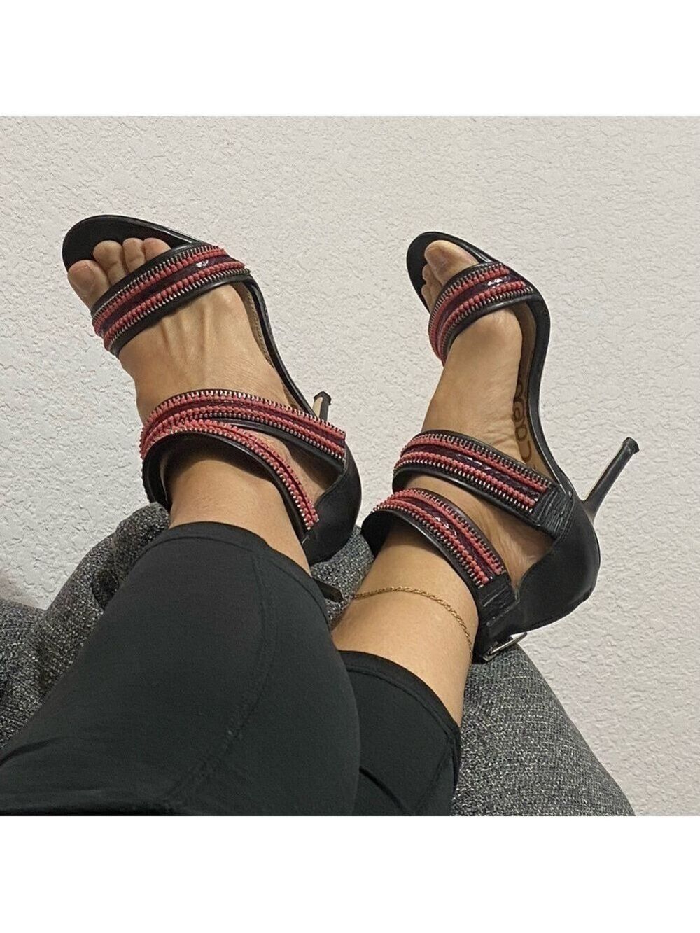 Sam Edelman’Alton’ high heels- needle heels, leather , sz 8M black/ salmon/ pink - Picture 2 of 11